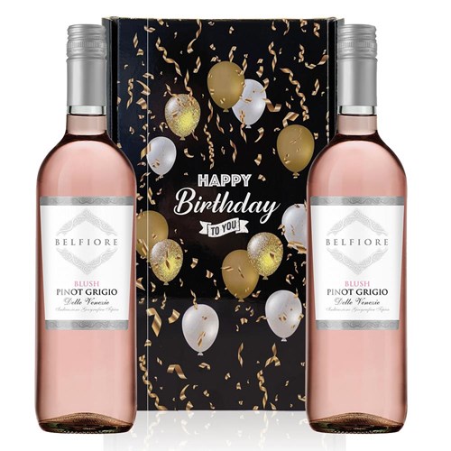 Belfiore Pinot Grigio Blush Rose Wine Happy Birthday Wine Duo Gift Box